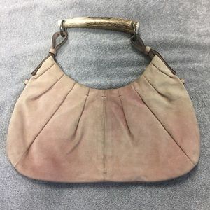 YSL pink suede Mombasa Horn bag. Well used.